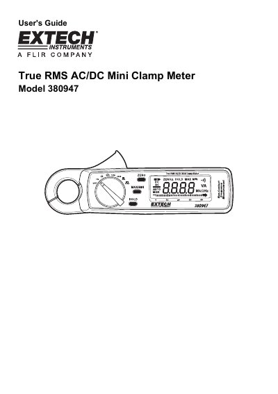 Extech 380947 True RMS AC/DC Mini Clamp Meter User's Guide - cover page
