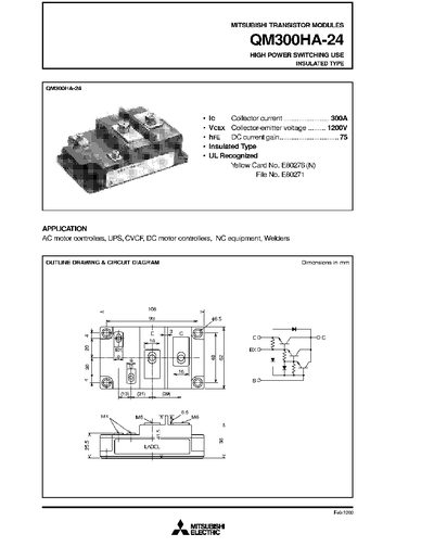 Mitsubishi Electric QM300HA-24 Transistor Module Datasheet - cover page