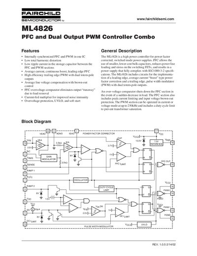 Fairchild ML4826 PFC Dual Output PWM Controller Datasheet - cover page