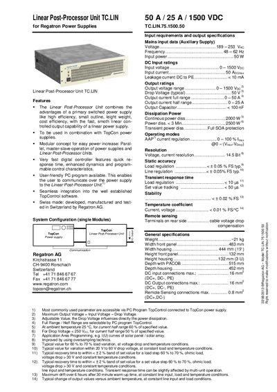 Regatron TC.LIN.75.1500.50 Linear Post-Processor Unit Datasheet - cover page