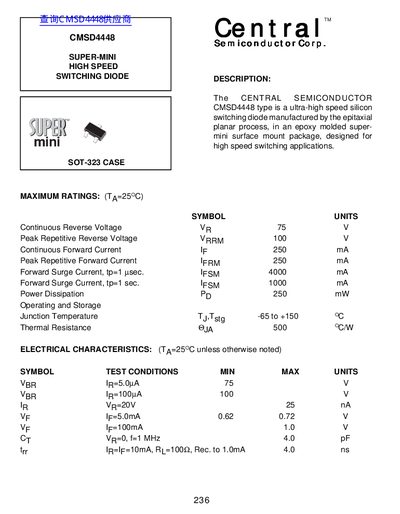 Central Semiconductor CMSD4448 Super-Mini High Speed Switching Diode Datasheet - cover page