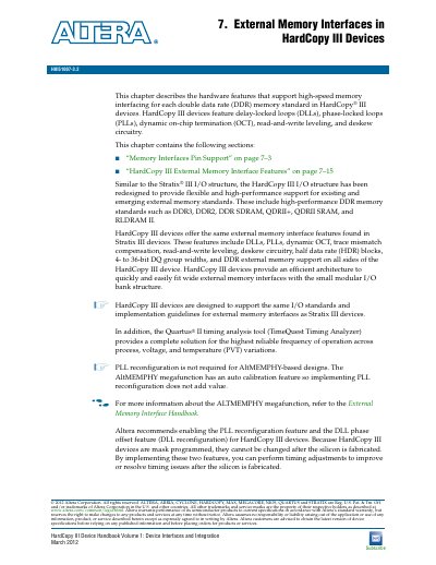Altera HardCopy III Device Handbook Volume 1: Device Interfaces and Integration - cover page