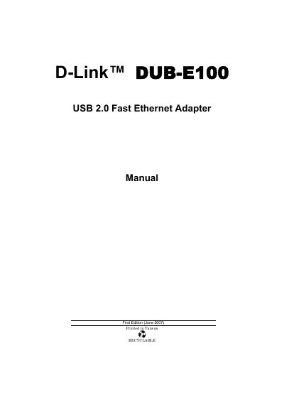D-Link DUB-E100 USB 2.0 Fast Ethernet Adapter User Manual - cover page
