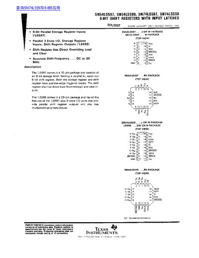 TEXAS INSTRUMENTS SN54LS597 SN54LS598 SN74LS597 SN74LS598  - cover page