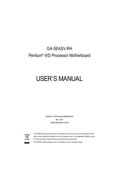 Asus GA-5EASV-RH Pentium 4/D Processor Motherboard User Manual - cover page