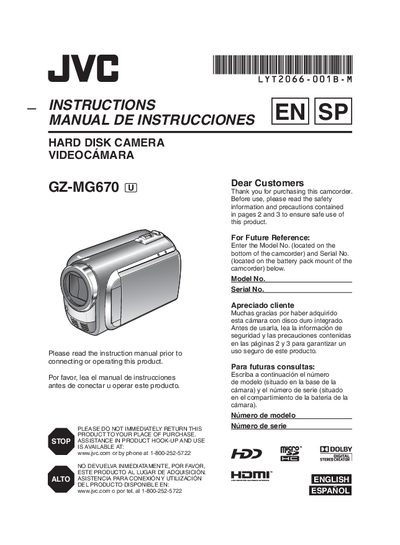 JVC GZ-MG670 Camcorder User Manual - cover page