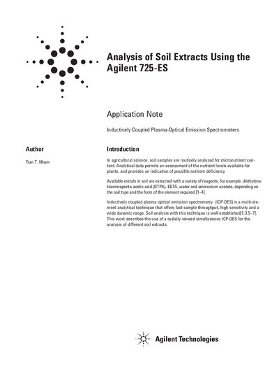 Agilent 725-ES Soil Extract Analysis Application Note - cover page