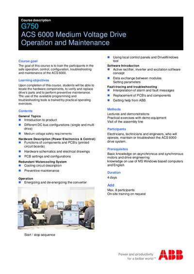 ABB G750 ACS 6000 Medium Voltage Drive Operation and Maintenance Course - cover page