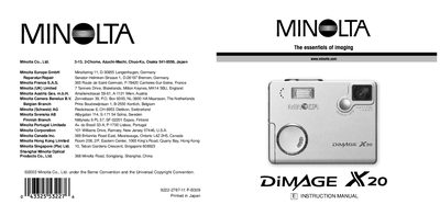 Minolta DIMAGE X20 Digital Camera User Manual - cover page