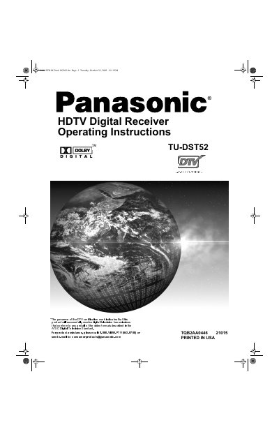 Panasonic TU-DST52 HDTV Digital Receiver Operating Instructions - cover page