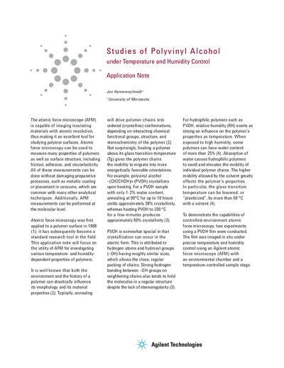 Agilent AFM Studies of Polyvinyl Alcohol Application Note - cover page