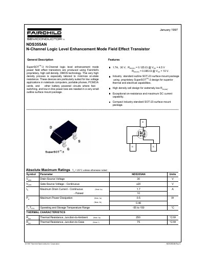 Fairchild NDS355AN Datasheet - cover page