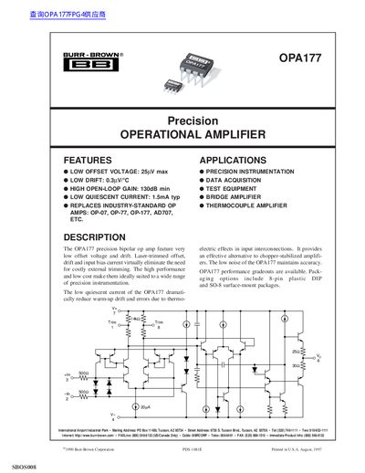 Burr-Brown OPA177 Operational Amplifier Datasheet