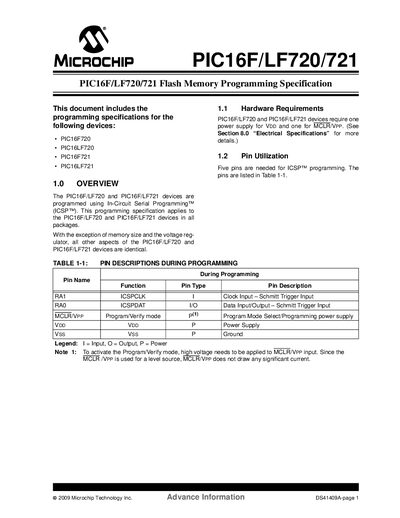 Microchip PIC16F/LF720/721 Flash Memory Programming Specification - cover page