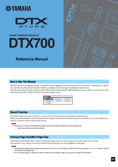 Yamaha DTX700 Reference Manual