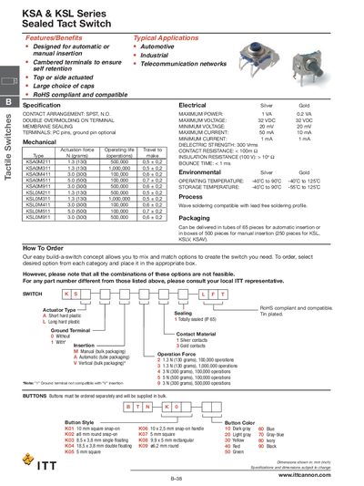 ITT Cannon KSA/KSL Series Sealed Tact Switch Product Leaflet - cover page