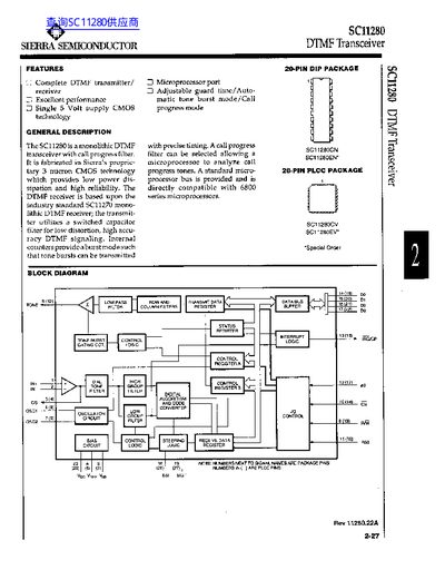 Sierra Semiconductor SC11280 DTMF Transceiver Datasheet - cover page