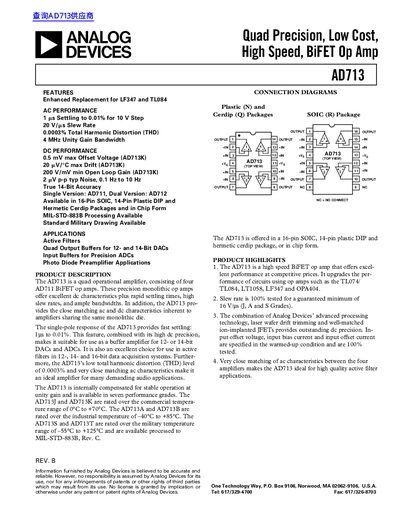 ANALOG DEVICES AD173 Quad Precision Low Cost High Speed BiFET Op Amp handbook - cover page
