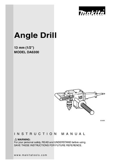 Makita DA6300 Angle Drill Instruction Manual - cover page