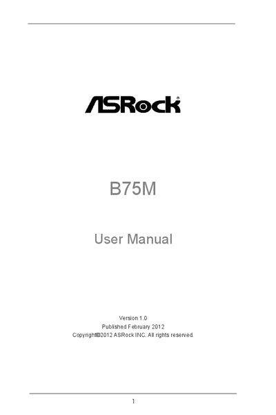 ASRock B75M Motherboard User Manual - cover page