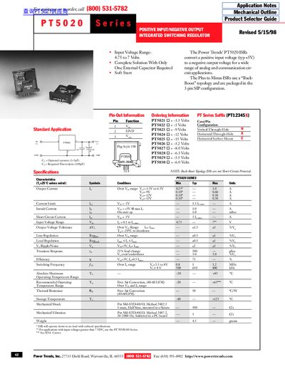 Power Trends PT5020 Series Integrated Switching Regulator Datasheet - cover page