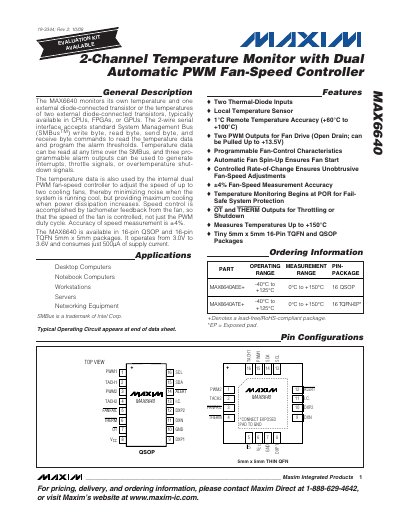 Maxim MAX6640 2‑Channel Temperature Monitor Datasheet - cover page