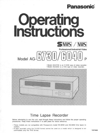 Panasonic AG-6730/6040P Time Lapse Recorder User Manual - cover page