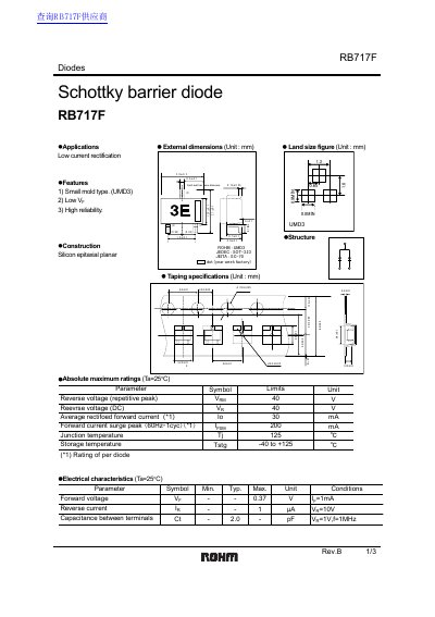ROHM RB717F Schottky Barrier Diode Datasheet - cover page