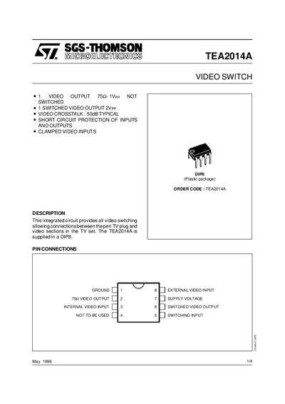 SGS-THOMSON TEA2014A Video Switch Datasheet - cover page