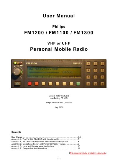 Philips FM1200/FM1100/FM1300 Personal Mobile Radio User Manual - cover page