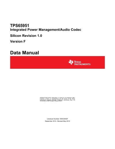 Texas Instruments TPS65951 Integrated Power Management Audio Codec Data Manual - cover page