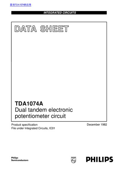 Philips TDA1074A Dual tandem electronic potentiometer circuit Datasheet - cover page