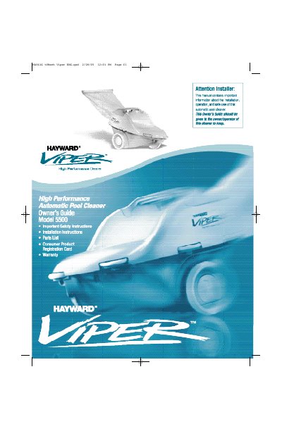 Hayward Viper 5500 Automatic Pool Cleaner Owner's Guide