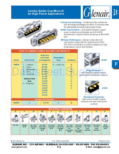 Glenair F-313 Combo Solder Cup Micro-D Datasheet - cover page