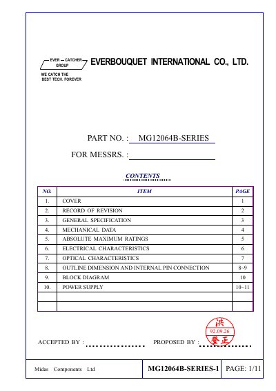Everbouquet MG12064B Series LCD Module Datasheet - cover page
