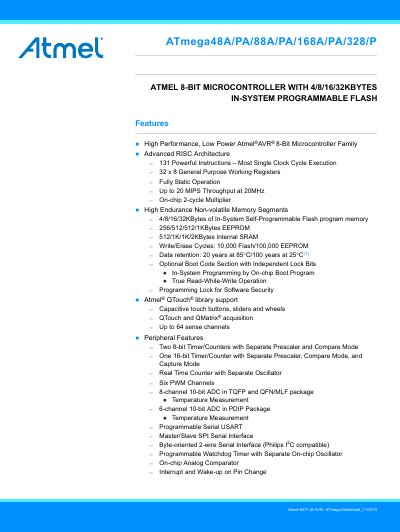 Atmel ATmega48A/PA/88A/PA/168A/PA/328/P Datasheet - cover page