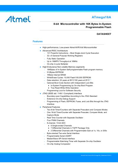 Atmel ATmega16A 8-bit Microcontroller Datasheet
