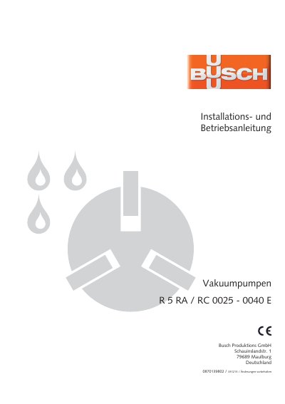 Busch R 5 RA/RC 0025-0040 E Vacuum Pump Installation and Operation Manual - cover page