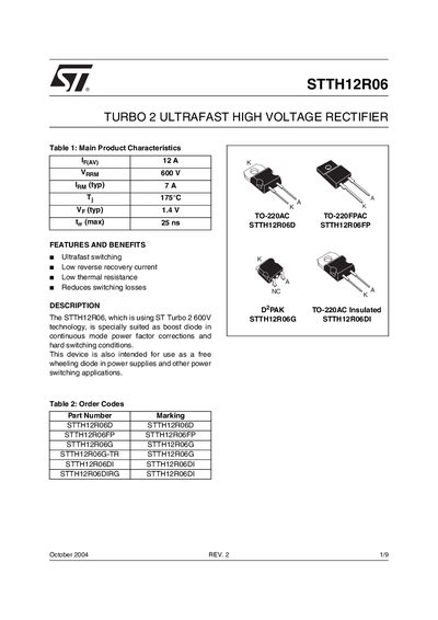 STMicroelectronics STTH12R06 Handbook - cover page