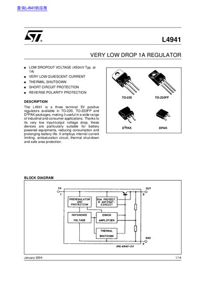 STMicroelectronics L4941 Datasheet - cover page