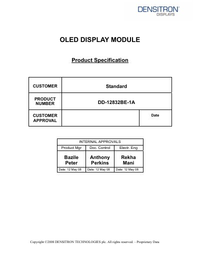 Densitron DD-12832BE-1A OLED Display Module Datasheet - cover page