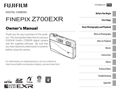 Fujifilm FinePix Z700EXR Digital Camera User Manual - cover page