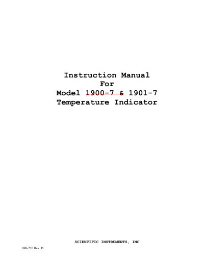 Scientific Instruments 1900-7 & 1901-7 Temperature Indicator Instruction Manual - cover page