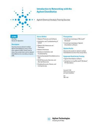 Agilent H1188A Introduction to Networking with the Agilent ChemStation Course Outline - cover page