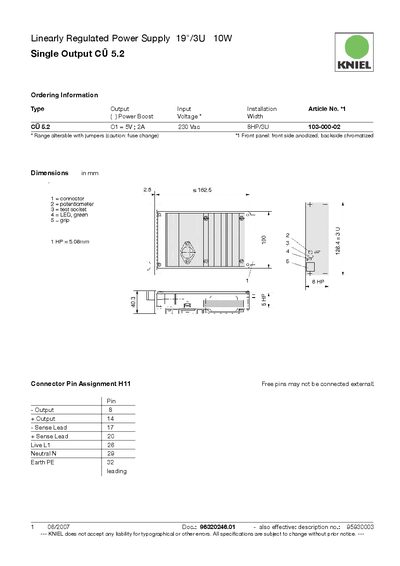 KNIEL CU 5.2 Power Supply Datasheet - cover page