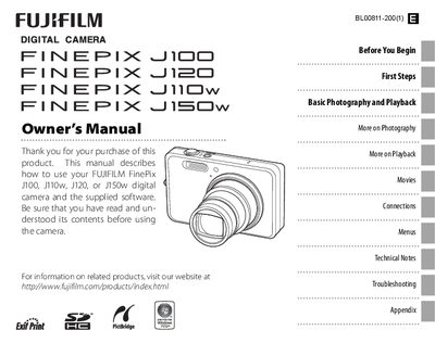 FUJI J100/J120/J110W/J150Wcamera user manual