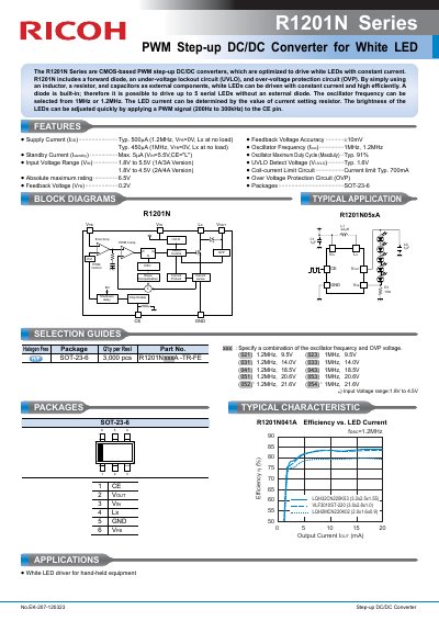 Ricoh R1201N Series PWM Step-up DC/DC Converter Datasheet - cover page