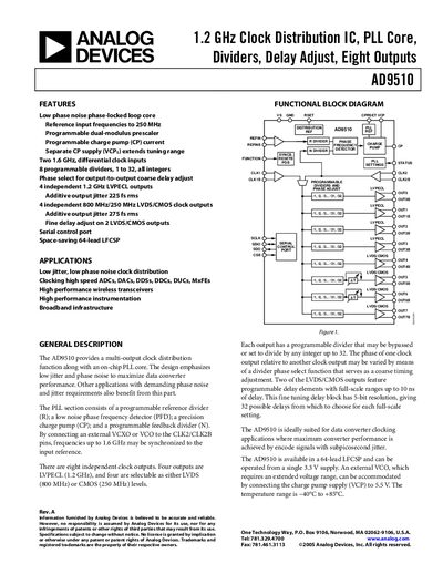 Analog Devices AD9510 Clock Distribution IC Datasheet