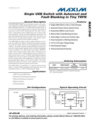 Maxim MAX1946 Single USB Switch Datasheet - cover page