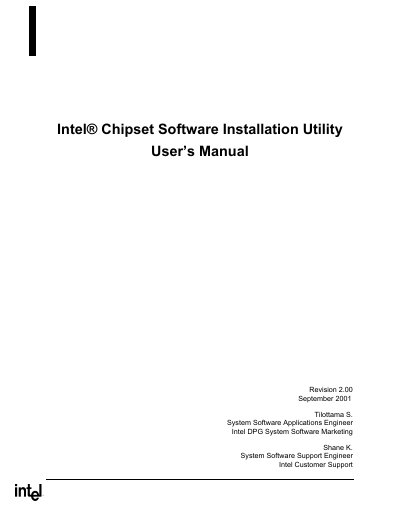 Intel Chipset Software Installation Utility User Manual - cover page